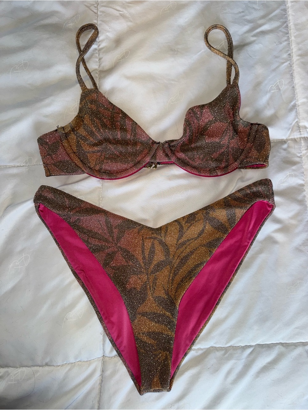 Beach Riot Glittery Tropical Print Bikini Set